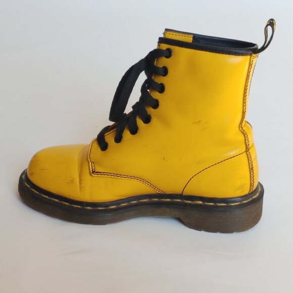 DOC DR MARTENS YELLOW LOGO BOOTS SMOOTH LEATHER RARE UNISEX SIZE 4UK US:W6 M5 - Picture 11 of 16